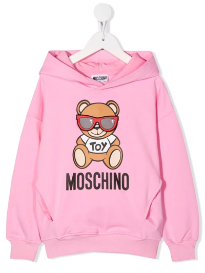 Moschino Kids' Teddy Bear-print Hooded Sweatshirt In Pink