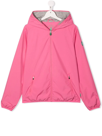 Save The Duck Teen Zip-up Logo-patch Hoodie In Pink