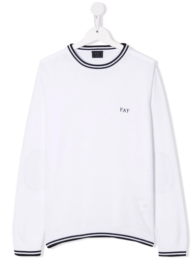 Fay Teen Logo-print Crew Neck Sweatshirt In White