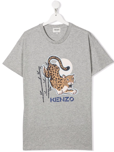 Kenzo Kids' Grey Tiger Print Short Sleeved T-shirt