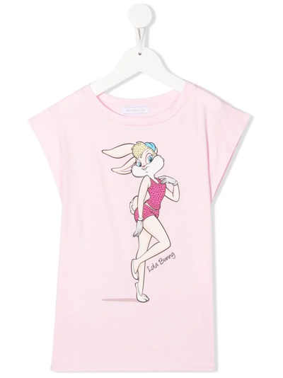 Monnalisa Kids' Lola Bunny-print Cotton T-shirt In Rosa Fairy Tale