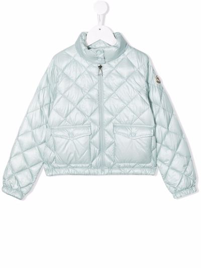 Moncler Kids' Logo-patch Quilted Jacket In Blue