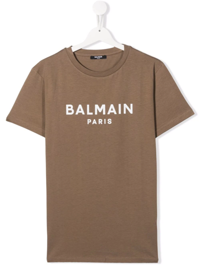 Balmain Teen Logo-print Cotton T-shirt In Green