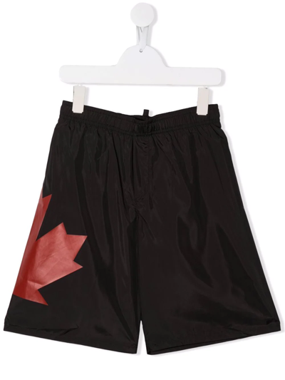 Dsquared2 Teen Logo-print Swim Shorts In Black