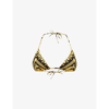 Versace Printed Triangle Halterneck Bikini Top In Gold Print