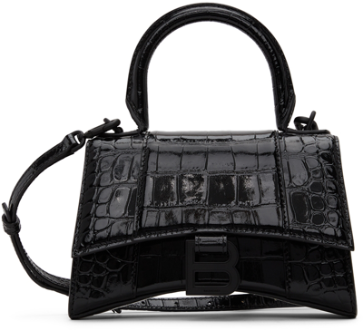 Balenciaga Black Xs Hourglass Top Handle Bag In Nero