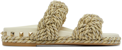 Valentino Garavani Off-white Rope Rockstud Sandals In I16 Light Ivory
