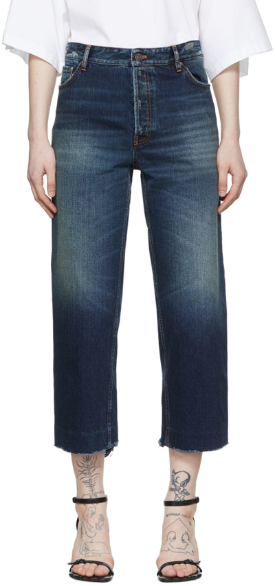 Balenciaga Cropped Distressed High-rise Straight-leg Jeans In Blue