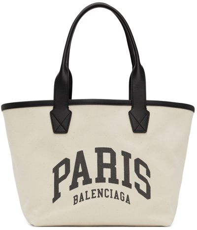 Balenciaga Off-white Cities Paris Tote In 9911 Natural/black