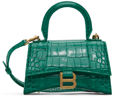 Balenciaga Hourglass Small Mock Croc Top Handle Bag in Green