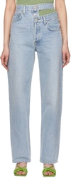 AGOLDE BLUE BROKEN WAISTBAND JEANS