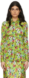 Msgm Floral-print Ruched Slim Shirt In 36 Green