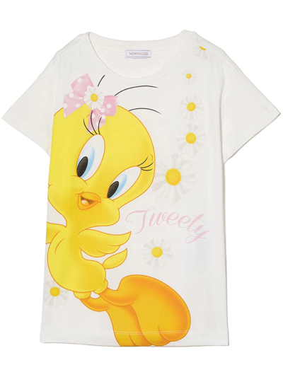 Monnalisa Kids' White T-shirt With Tweety Bird Print In Yellow Cream
