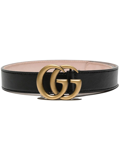 Gucci Children's Leather Double G Belt In Black