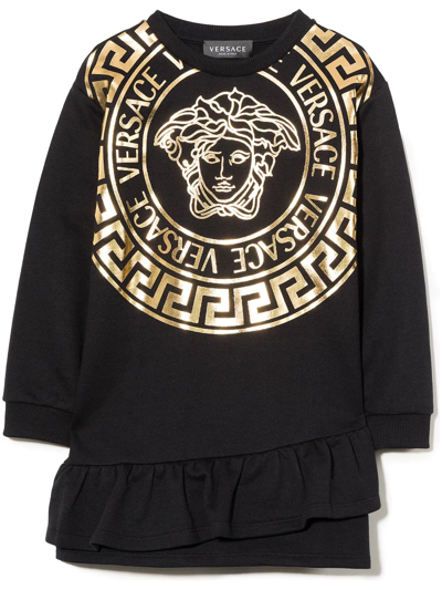 Versace Kids' Medusa弹力棉质运动衫式连衣裙 In Black