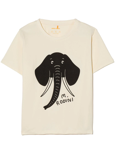 Mini Rodini Kids' Elephant-print Organic Cotton T-shirt In White