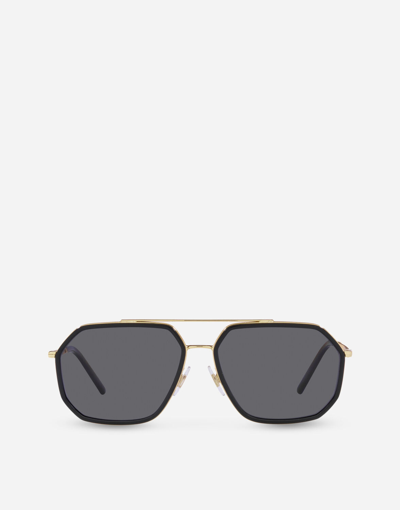 Dolce & Gabbana Gros Grain Sunglasses In Gold And Black