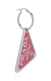 Prada Enameled Sterling Silver Single Logo Earring In Pink