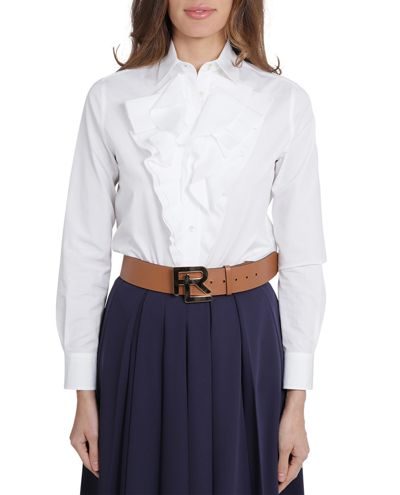 Ralph Lauren Keara Ruffle-trim Broadcloth Shirt In White