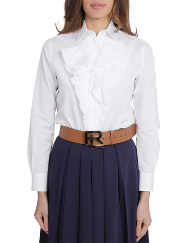 Polo Ralph Lauren Keara Ruffle-trim Broadcloth Shirt In White