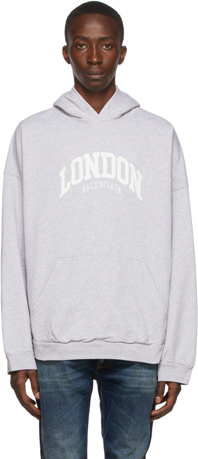 Balenciaga London Brand-print Cotton-jersey Hoody In Grey