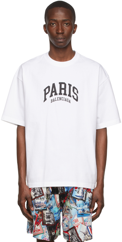 Balenciaga Paris Slogan-print Cotton-jersey T-shirt In White/black