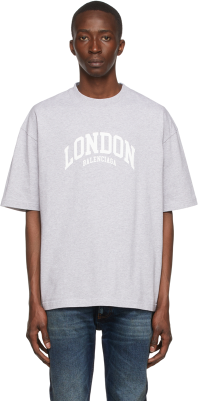 Balenciaga London Slogan-print Cotton-jersey T-shirt In Light Grey