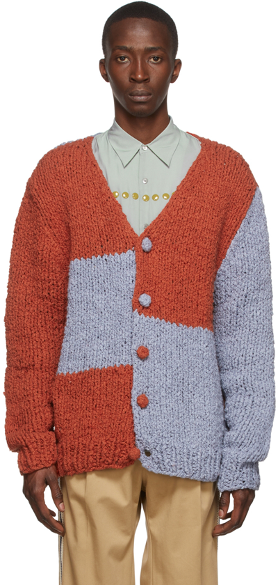 The Elder Statesman Colour-blocked Bouclé-knit Cotton Cardigan In Orange