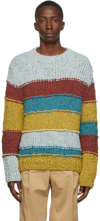 The Elder Statesman Panelled Striped Organic Cotton-bouclé Sweater In Multi