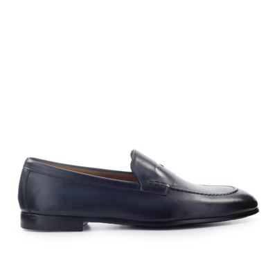 Doucal's Doucals Navy Blue Leather Penny Loafer