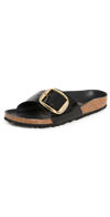 Birkenstock Madrid Slide In Lacquered Leather With Large Buckle In High Shine Black