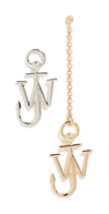 Jw Anderson Silver Asymmetric Anchor-motif Earrings In Gold/silver Tone