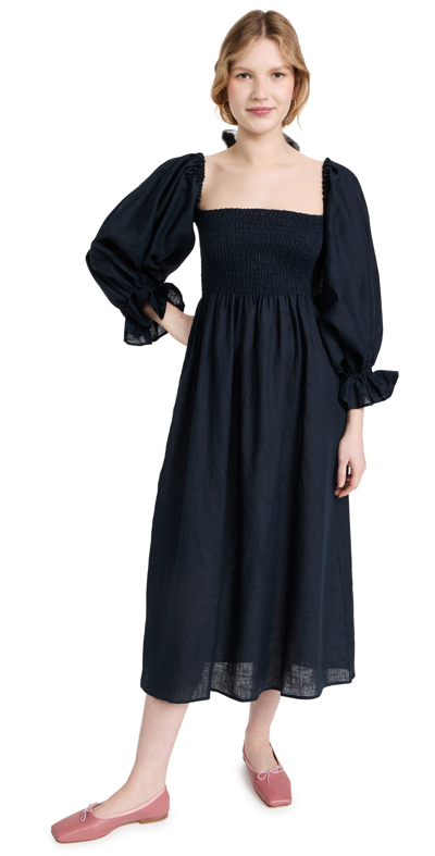 Sleeper Atlanta Balloon-sleeve Linen Dress In Blau