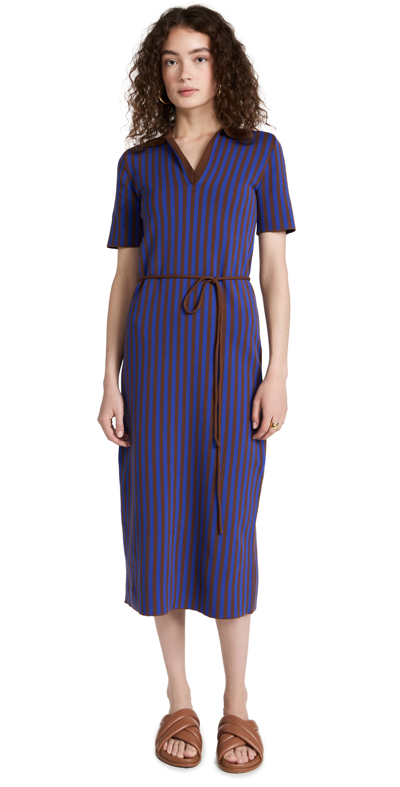 Tory Burch Striped Polo Knit Dress In Chocolate Souffle/electric Ink |  ModeSens