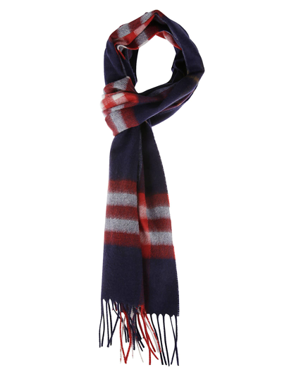 Burberry Check Scarf In Navy / Red