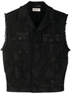 SAINT LAURENT ABSTRACT TONAL-PRINT DENIM WAISTCOAT