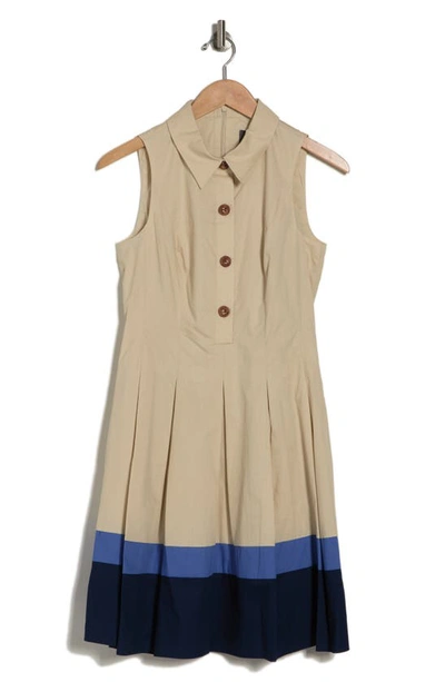 Vince Camuto Sleeveless Poplin Fit & Flare Shirtdress In Natural