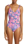 Isabel Marant Swan Print One-piece Swimsuit In Pink