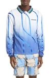 Ahluwalia Expression Zip-up Long-sleeved Polo Shirt In Blue/ White