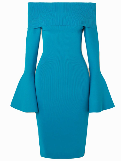 Solace London Mori Off-the-shoulder Ribbed-knit Dress In Blue