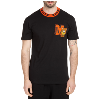 Moschino Men's Short Sleeve T-shirt Crew Neckline Jumper  Varsity Teddy Bear In Black