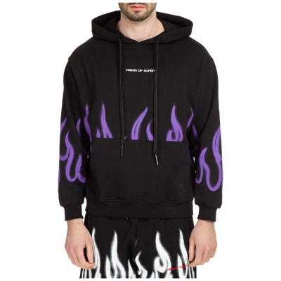 Vision Of Super Flame-print Logo-embroidered Hoodie In Black