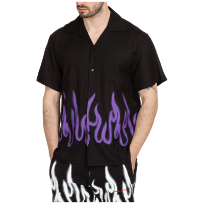 Vision Of Super Flame-print Short-sleeved Shirt In Black