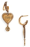 ALEXANDER MCQUEEN HEART DROP HUGGIE HOOP EARRINGS