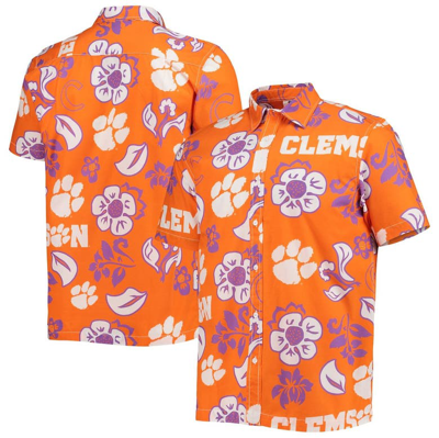 Wes & Willy Men's  Orange Clemson Tigers Floral Button-up Shirt