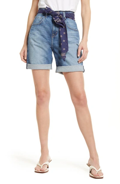 Ag Sloane Belted High Waist Denim Shorts In Blue
