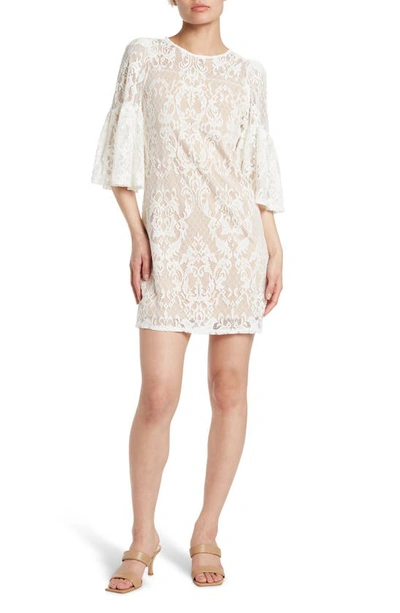 Tash And Sophie Quarter Wide Sleeve Lace Dress In Ivory/ Nude