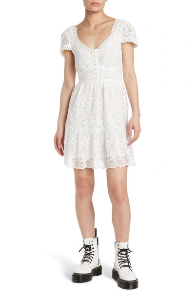 Betsey Johnson Embroidered Bow Mesh Fit & Flare Dress In Snow White