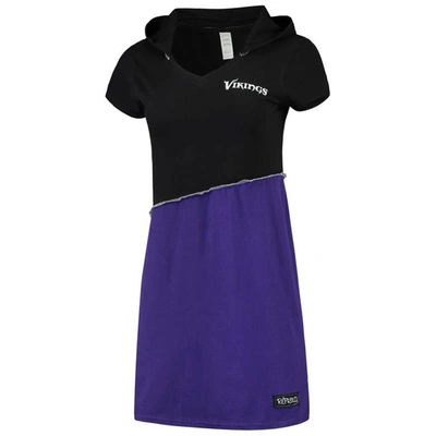 REFRIED APPAREL REFRIED APPAREL BLACK/PURPLE MINNESOTA VIKINGS SUSTAINABLE HOODED MINI DRESS