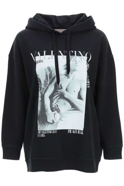 Valentino Photograph-print Drawstring Hoodie In Black